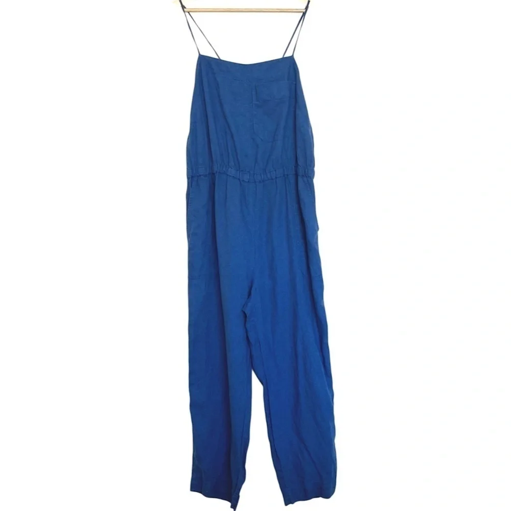 EVERLANE The Linen Shoestring Jumpsuit Lapis Blue
